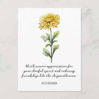WATERCOLOR NOVEMBER CHRYSANTHEMUM BIRTH FLOWER POSTKARTE