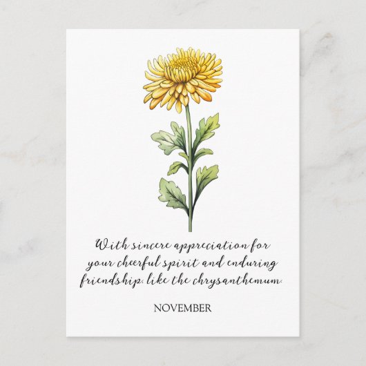 WATERCOLOR NOVEMBER CHRYSANTHEMUM BIRTH FLOWER POSTKARTE (Vorderseite)
