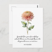 WATERCOLOR NOVEMBER CHRYSANTHEMUM BIRTH FLOWER POSTKARTE (Vorne/Hinten)