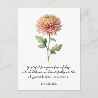 WATERCOLOR NOVEMBER CHRYSANTHEMUM BIRTH FLOWER POSTKARTE