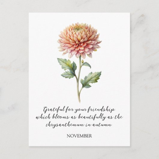 WATERCOLOR NOVEMBER CHRYSANTHEMUM BIRTH FLOWER POSTKARTE (Vorderseite)