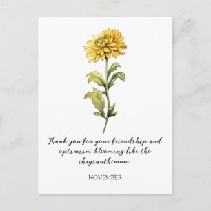 WATERCOLOR NOVEMBER CHRYSANTHEMUM GEBURTSBLUME POSTKARTE