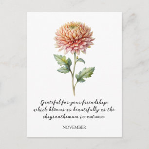WATERCOLOR NOVEMBER CHRYSANTHEMUM GEBURTSBLUME POSTKARTE