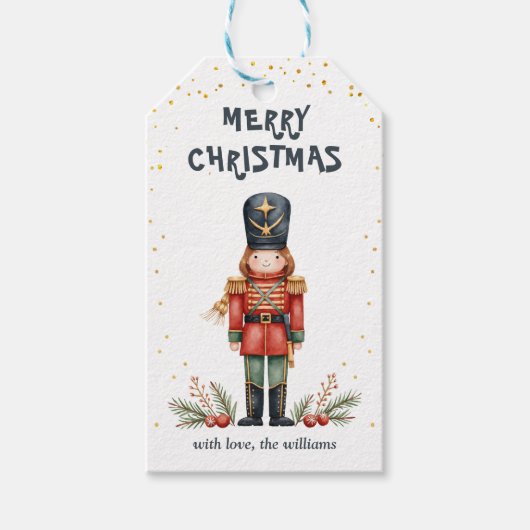 Watercolor Nutcracker Foot Guard Merry Christmas Geschenkanhänger (Vorderseite)