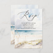 Watercolor Ocean Beach Destination Wedding RSVP Begleitkarte (Vorne/Hinten)