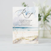 Watercolor Ocean Beach Destination Wedding RSVP Begleitkarte (Stehend Vorderseite)