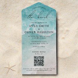 Watercolor Ocean Beach Sommer Modernes Hochzeitsso All In One Einladung
