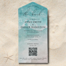 Watercolor Ocean Beach Summer Modern Wedding Photo