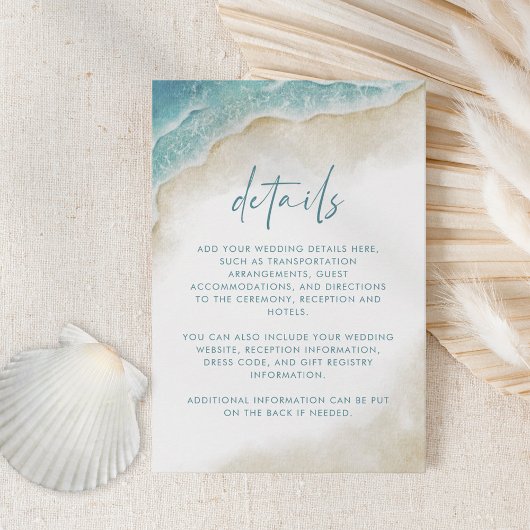 Watercolor Ocean Beach Summer Wedding Details Begleitkarte