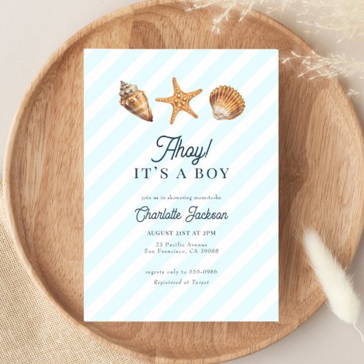 Watercolor Ocean Blue Boy Baby Shower Einladung