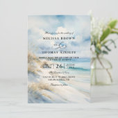Watercolor Ocean Coastal Beach QR Code Wedding Einladung (Stehend Vorderseite)