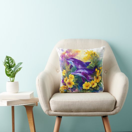 Watercolor Ocean Dolphins Tropical Flowers Kissen (Stuhl )