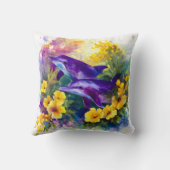 Watercolor Ocean Dolphins Tropical Flowers Kissen (Rückseite)