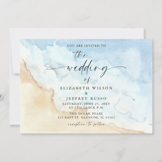 Watercolor Ocean Sea Summer Beach Wedding Einladung (Vorderseite)