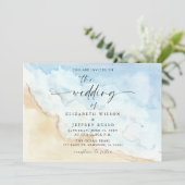 Watercolor Ocean Sea Summer Beach Wedding Einladung (Stehend Vorderseite)