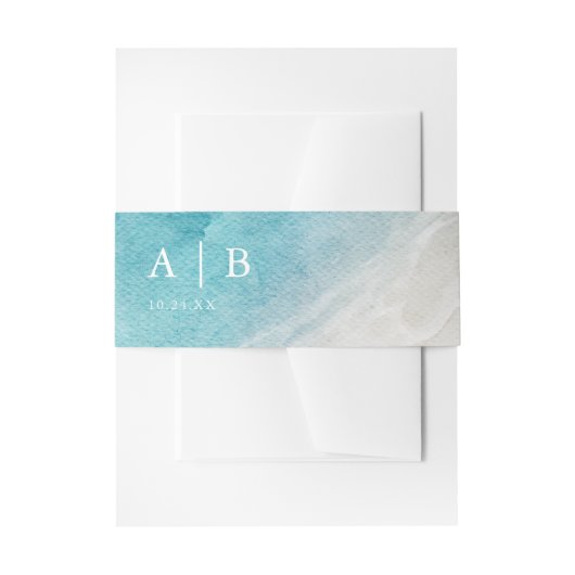 Watercolor Ocean Summer Beach Wedding Einladung B Einladungsbanderole (Vorderseite Beispiel)