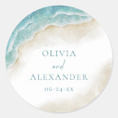 Watercolor Ocean Summer Beach Wedding Runder Aufkleber (Vorderseite)