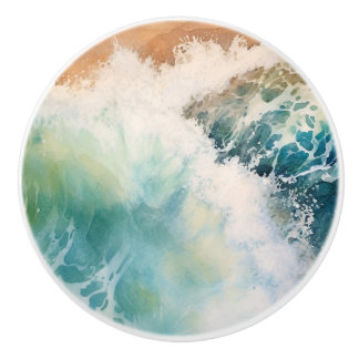 Watercolor Ocean Waves Beach Keramikknauf