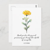 WATERCOLOR OCTOBER MARIGOLD BIRTH FLOWER POSTCARD POSTKARTE (Vorne/Hinten)