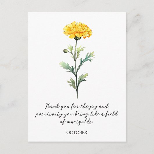 WATERCOLOR OCTOBER MARIGOLD BIRTH FLOWER POSTCARD POSTKARTE (Vorderseite)