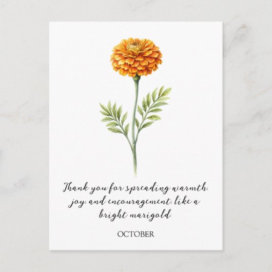 WATERCOLOR OCTOBER MARIGOLD BIRTH FLOWER POSTCARD POSTKARTE (Vorderseite)