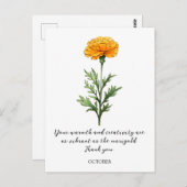 WATERCOLOR OCTOBER MARIGOLD BIRTH FLOWER POSTCARD POSTKARTE (Vorne/Hinten)