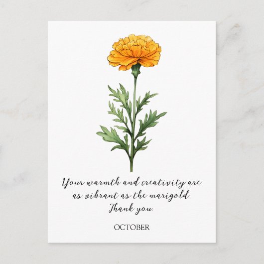 WATERCOLOR OCTOBER MARIGOLD BIRTH FLOWER POSTCARD POSTKARTE (Vorderseite)