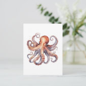Watercolor Octopus Postkarte (Stehend Vorderseite)
