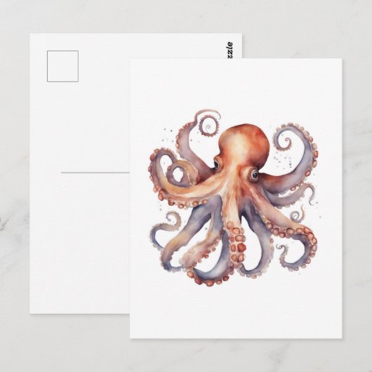 Watercolor Octopus Postkarte (Vorne/Hinten)