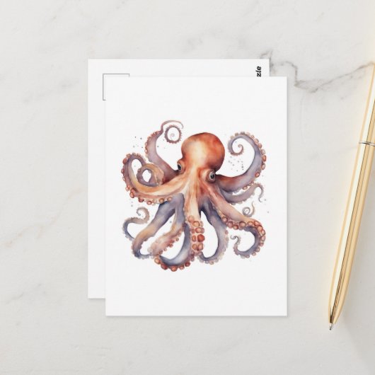 Watercolor Octopus Postkarte (Vorderseite/Rückseite Beispiel)