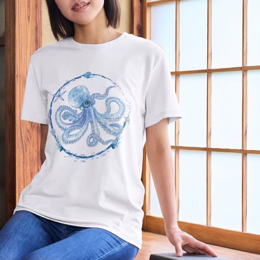 Watercolor Octopus Sea Creature Tri-Blend Shirt