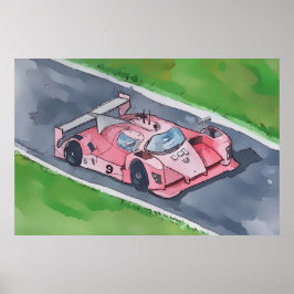 Watercolor of a pink F1 style racecar Poster
