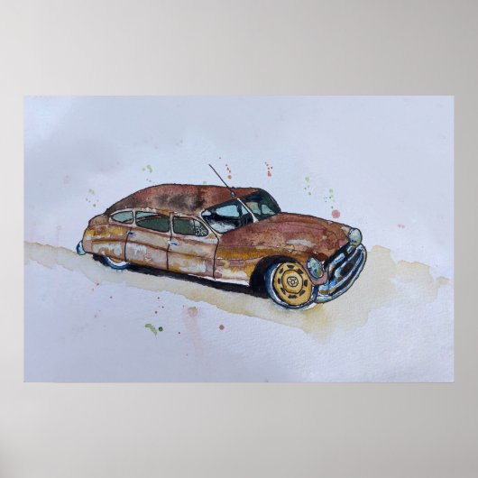 Watercolor of a rusty old antique sedan poster (Vorne)
