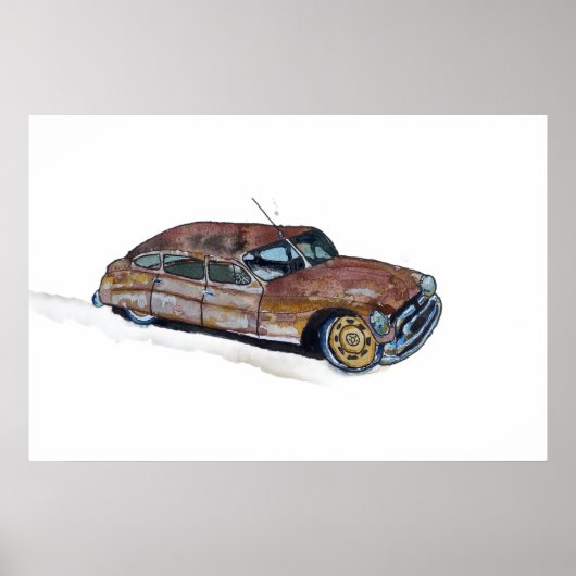 Watercolor of a rusty old antique sedan poster (Vorne)