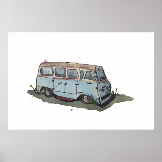 Watercolor of a rusty old antique van poster (Vorne)