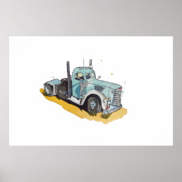 Watercolor of a semi truck stylized poster