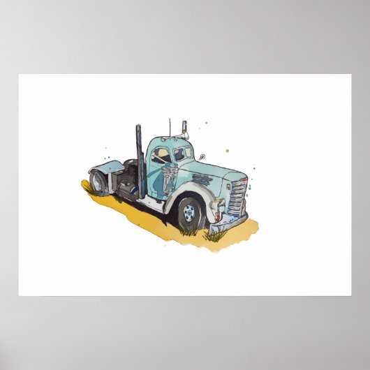 Watercolor of a semi truck stylized  poster (Vorne)