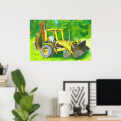 Watercolor of a yellow tractor with backhoe poster (Heimbüro)
