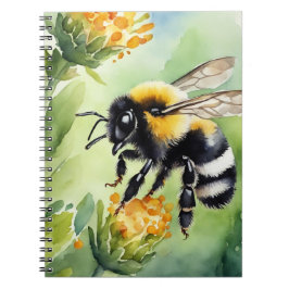Watercolor of cute honey bee landing on a flower notizblock