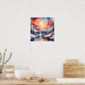 Watercolor of snow covered mountains under sunset poster (Küche)