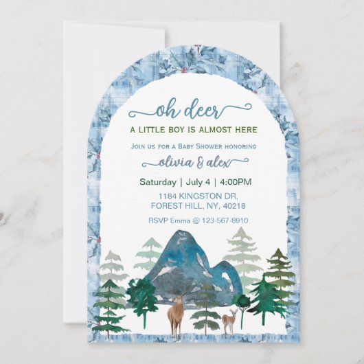 Watercolor oh deer baby boy shower invitations einladung (Vorderseite)