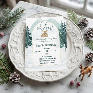 Watercolor Oh Deer Winter Wonderland Baby Shower Einladung