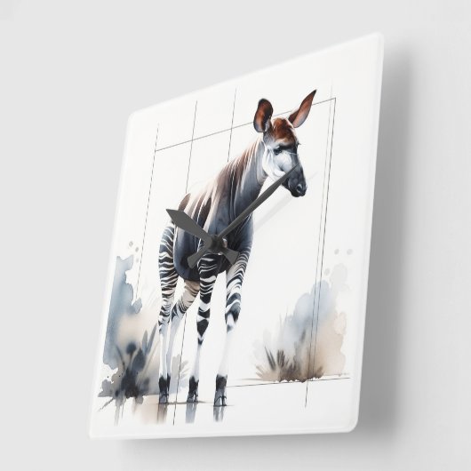 Watercolor Okapi AREF285 - Watercolor Quadratische Wanduhr (Winkel)