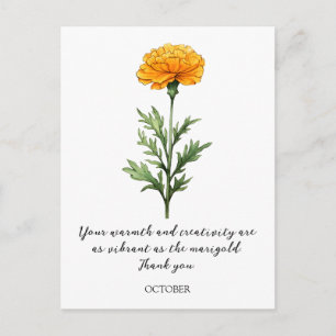 WATERCOLOR OKTOBER TAGETES GEBURTSBLUME POSTKARTE