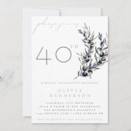 Watercolor Olive Branch Adult Birthday Invitation Einladung