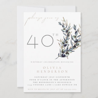Watercolor Olive Branch Adult Birthday Invitation Einladung
