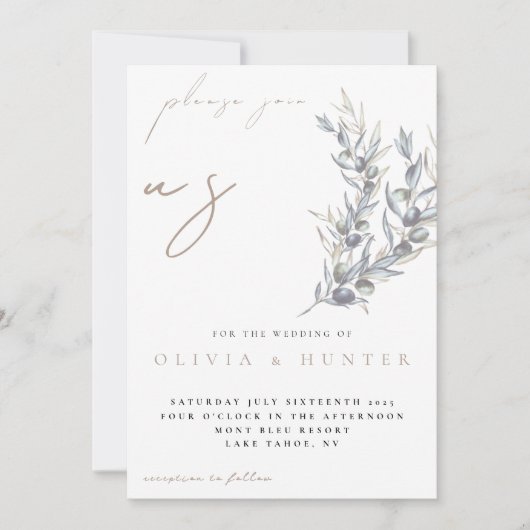 Watercolor Olive Branch Photo Wedding Invitation Einladung (Vorderseite)
