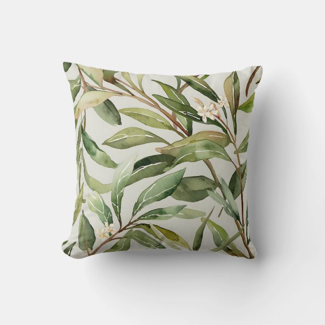 Watercolor Olive Branches Botanical Kissen (Vorderseite)