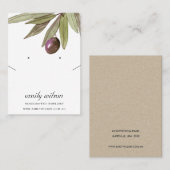 WATERCOLOR OLIVE FOLIAGE EARRING NECKLACE DISPLAY VISITENKARTE (Vorne/Hinten)