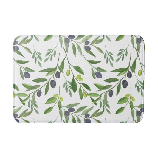 Watercolor Olive Pattern Badematte (Vorderseite)